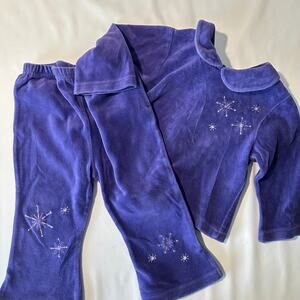 Vintage 90s Purple Velour Peter Pan Collar Snowflake Winter Sweatsuit Set Sz 12m
